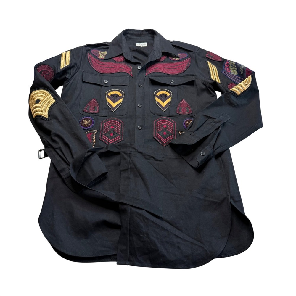 DRIES VAN NOTEN Patchwork Military Shirt Black Embroidered Men's Size 48 US M
